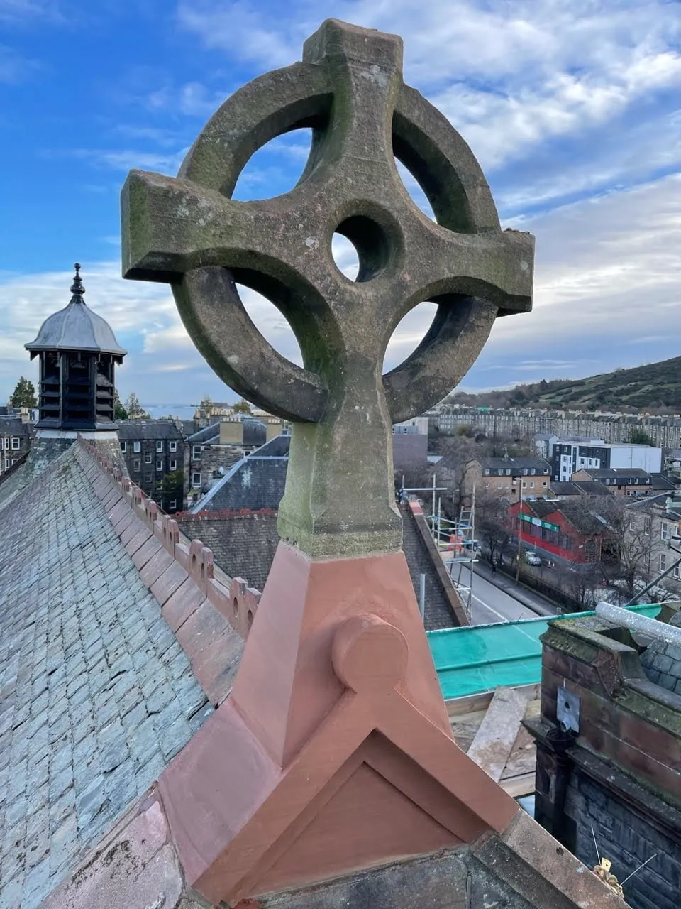 Stonework repair on a church elevation